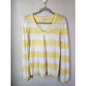 Banana Republic Linen Blend Striped V Neck Long Sleeve Top - Womens Small